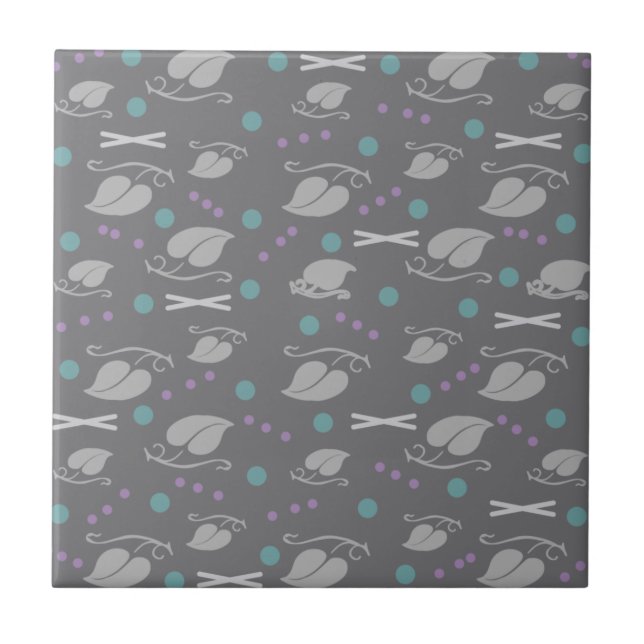 Autumn Leaves Pattern Grey Colourful Tile (Front)