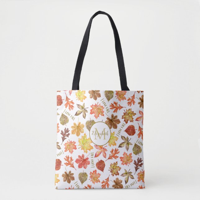 autumn leaves pattern I love fall personalized Tote Bag (Front)