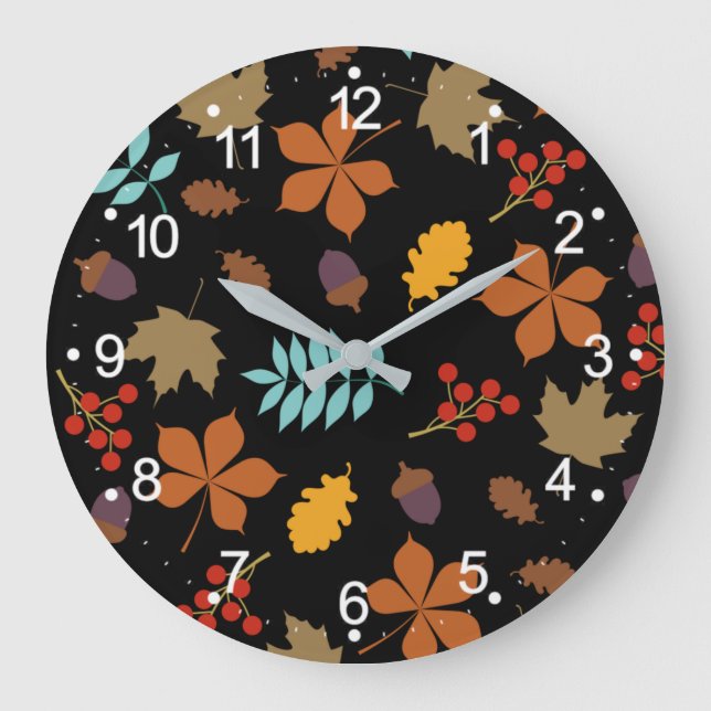 Autumn Leaves Pattern Large Clock-55694 Clock (Front)