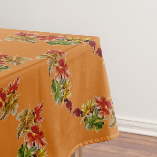 Autumn Leaves Pattern Orange Tablecloth (In Situ)