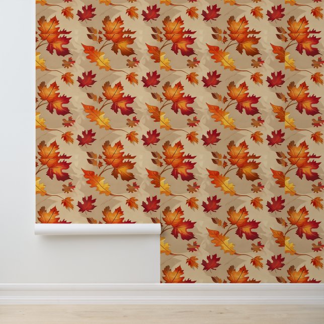 Autumn Leaves Pattern Peel and Stick Removable Wallpaper (Application)