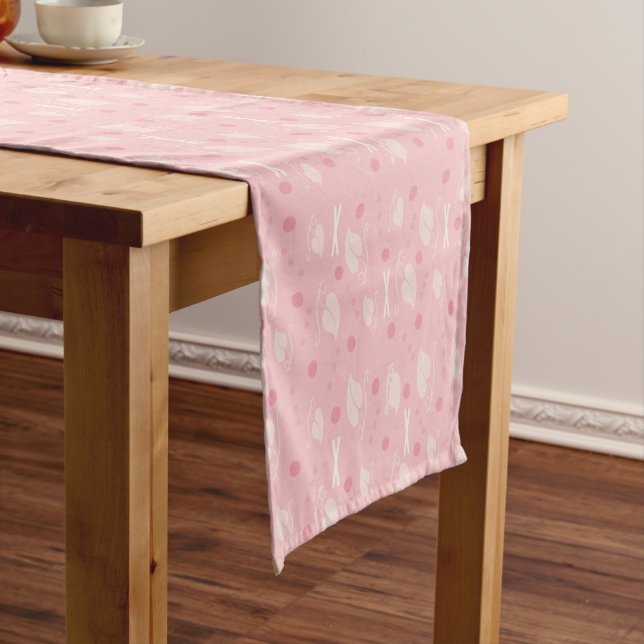 Autumn Leaves Pattern Pink Vanilla Short Table Runner (In Situ)
