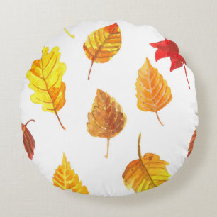 Autumn leaves pattern round pillow
