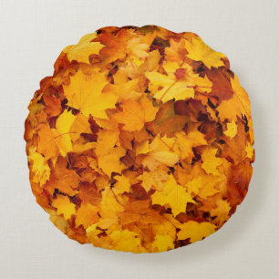 Autumn Leaves Pattern Round Pillow