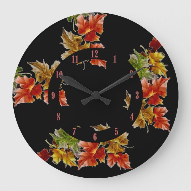 Autumn Leaves Pattern Round Wall Clock (Front)