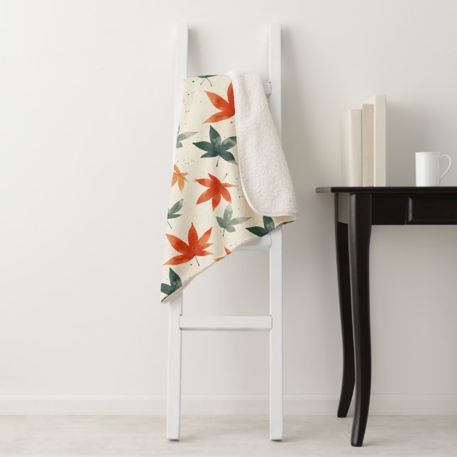 Autumn Leaves Pattern Sherpa Blanket (In Situ)