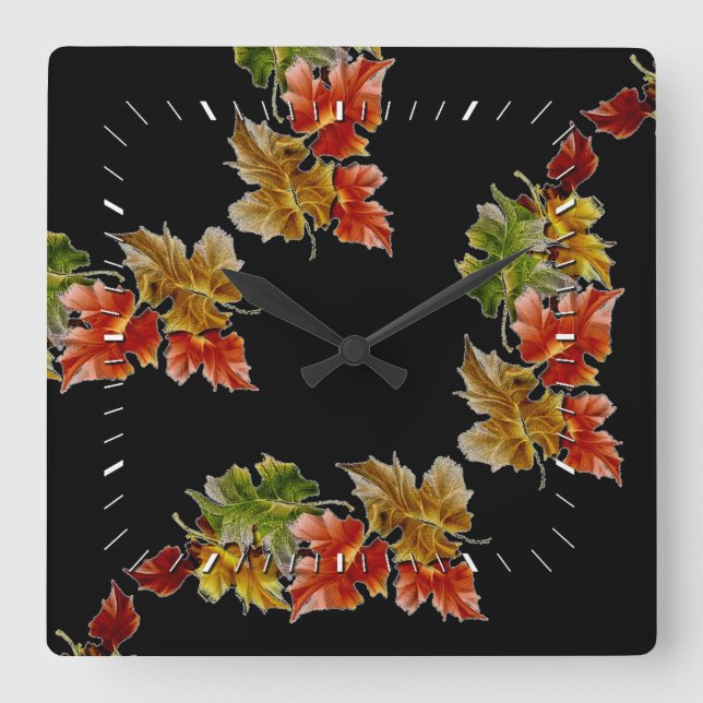 Autumn Leaves Pattern Square Wall Clock (Front)