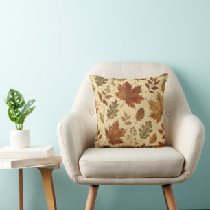 Autumn Leaves Pattern – Vintage Fall Botanical  Throw Pillow