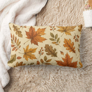 Autumn Leaves Pattern   Watercolor Fall Foliage  Lumbar Pillow