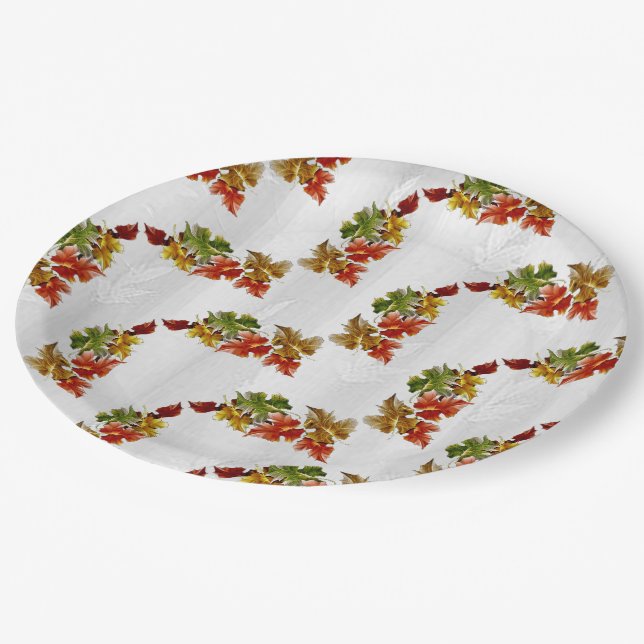 Autumn Leaves Pattern White Paper Plates (Angled)
