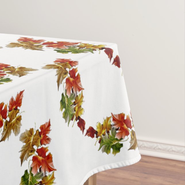 Autumn Leaves Pattern White Tablecloth (In Situ)