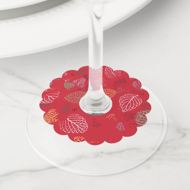 Autumn, Leaves Pattern Wine Glass Tag (Close Up)