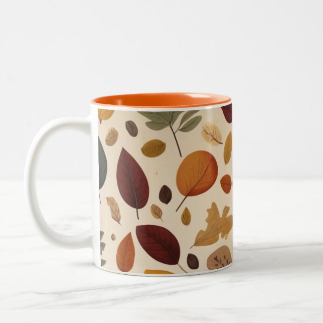 Autumn Leaves Patterned Background Two-Tone Coffee Mug (Left)