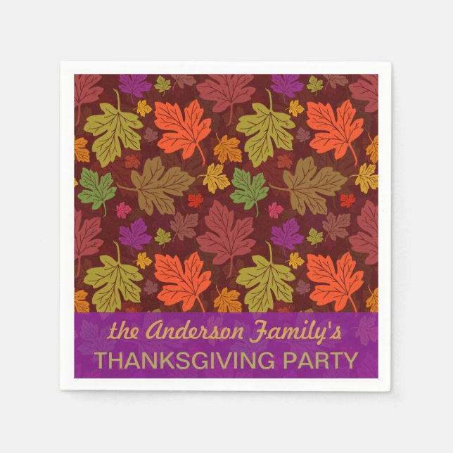 Autumn Leaves Personalized Fall Thanksgiving Party Napkin (Front)