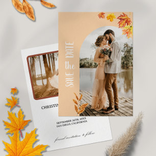 Autumn Leaves, Photo , Minimalist Save the Date Invitation