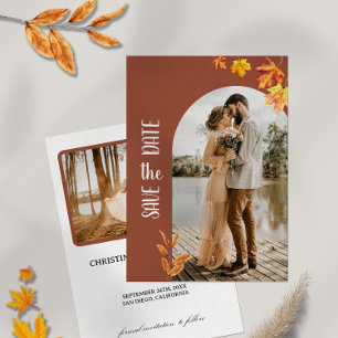 Autumn Leaves, Photo , Minimalist Save the Date Invitation