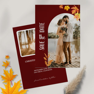 Autumn Leaves, Photo , Minimalist Save the Date Invitation