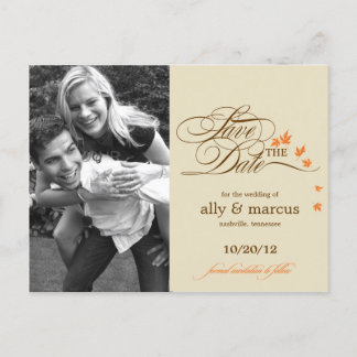 Autumn Leaves Photo Save The Date Postcard