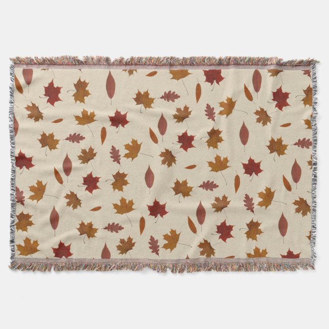 Autumn Leaves Photographic on Cream Custom Colour Throw Blanket (Front)