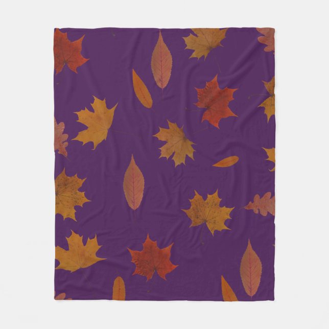 Autumn Leaves Photographic on Custom Colour Fleece Blanket (Front)