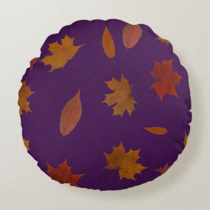 Autumn Leaves Photographic on Custom Colour Round Pillow