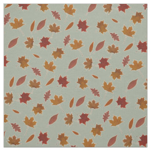 Autumn Leaves Photographic on Grey Custom Colour Fabric