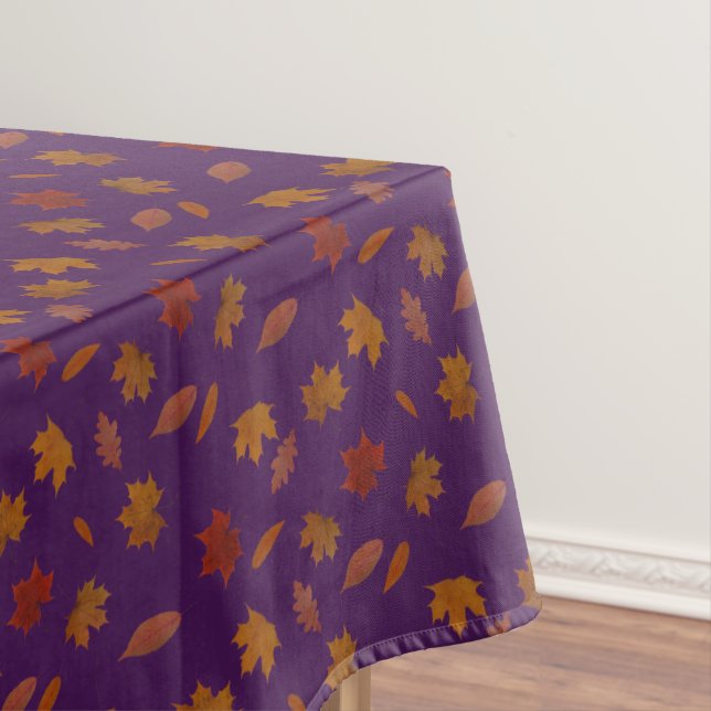 Autumn Leaves Photographic on Purple Custom Colour Tablecloth (In Situ)