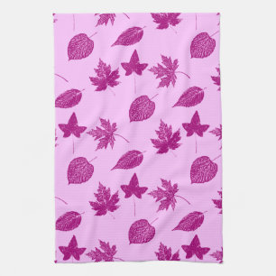 Autumn leaves - plum and orchid pink kitchen towel