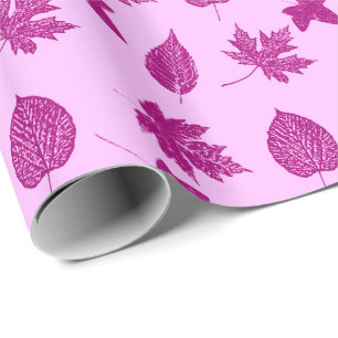 Autumn leaves - plum and orchid pink wrapping paper