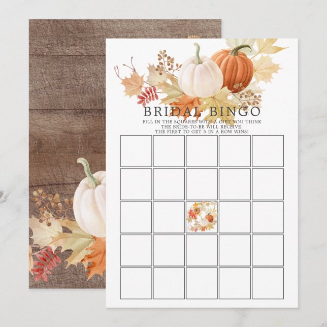 Autumn Leaves Pumpkin BINGO Bridal Shower Game Invitation (Front/Back)
