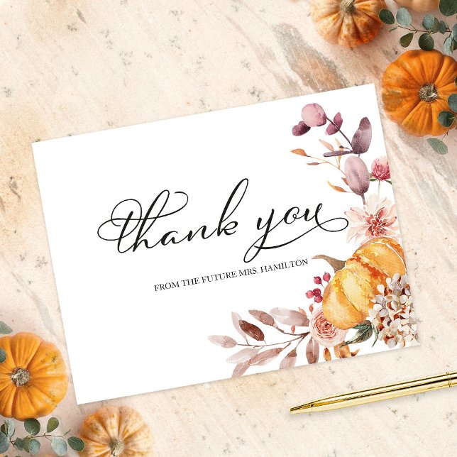 Autumn Leaves Pumpkin Fall Bridal Shower Thank You Postcard (Creator Uploaded)