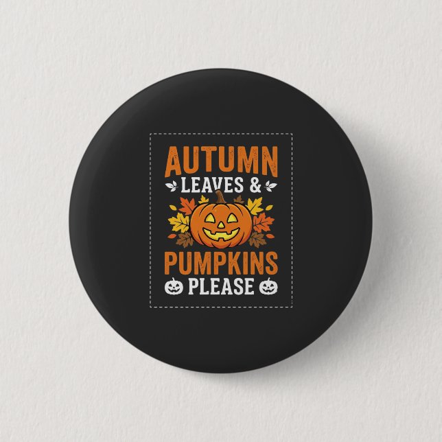 Autumn Leaves Pumpkin Halloween Design 2 Inch Round Button (Front)