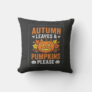 Autumn Leaves Pumpkin Halloween Design Throw Pillow