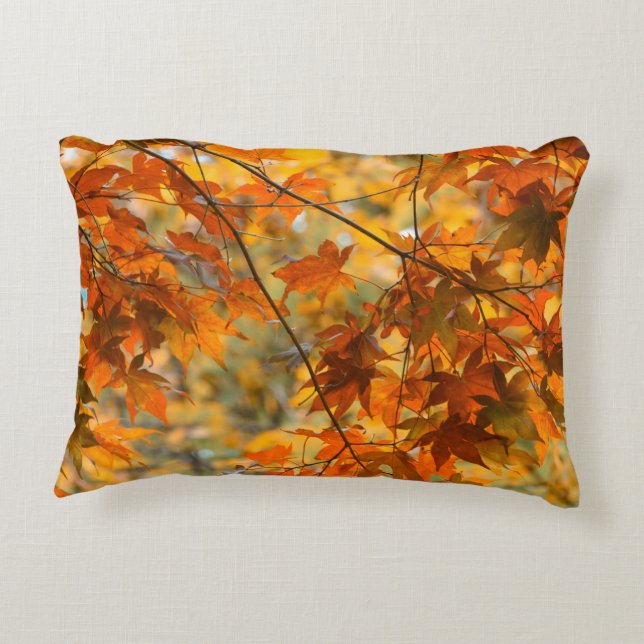 Autumn Leaves Pumpkin Orange Colour Accent Pillow (Back)
