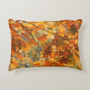 Autumn Leaves Pumpkin Orange Coloured Cotton Accent Pillow