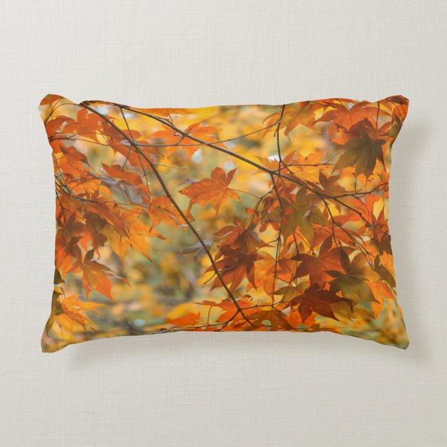 Autumn Leaves Pumpkin Orange Coloured Cotton Accent Pillow (Front)
