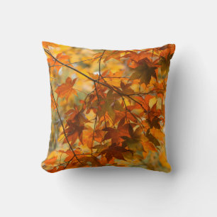 Autumn Leaves Pumpkin Orange Coloured Throw Pillow