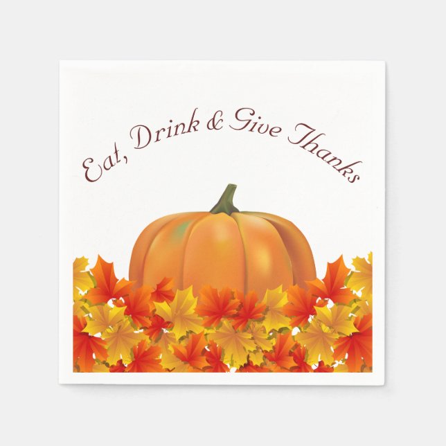 Autumn Leaves & Pumpkin Thanksgiving Napkin (Front)