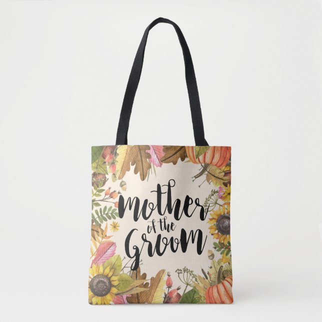 Autumn Leaves Pumpkin Wedding Mother of the Groom Tote Bag (Front)