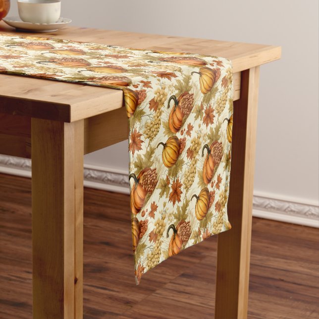 Autumn Leaves, Pumpkins and Grapes Short Table Runner (In Situ)