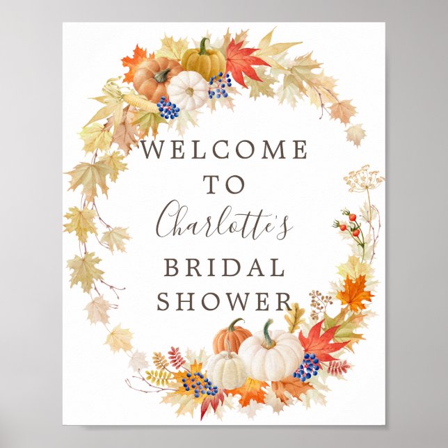 Autumn Leaves Pumpkins Bridal Shower Welcome Sign (Front)