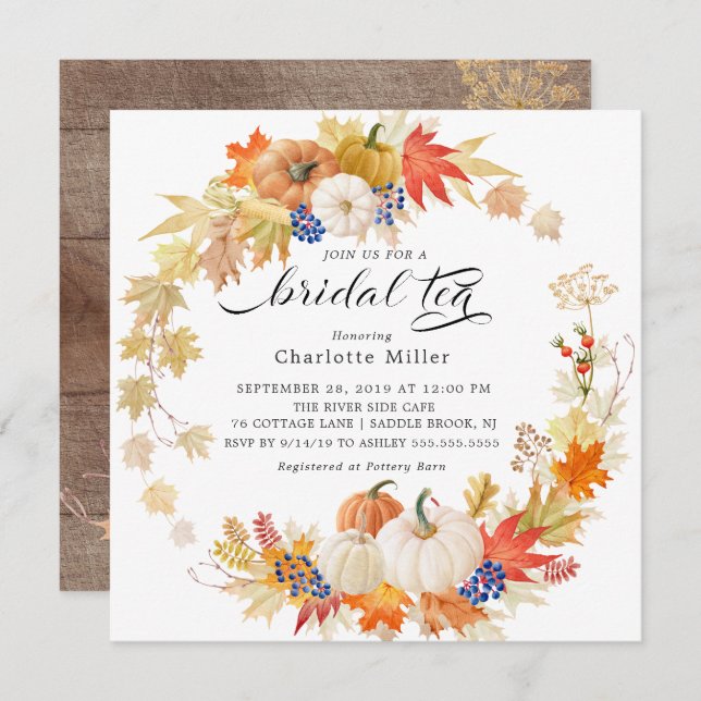 Autumn Leaves Pumpkins Bridal Tea Invitation (Front/Back)