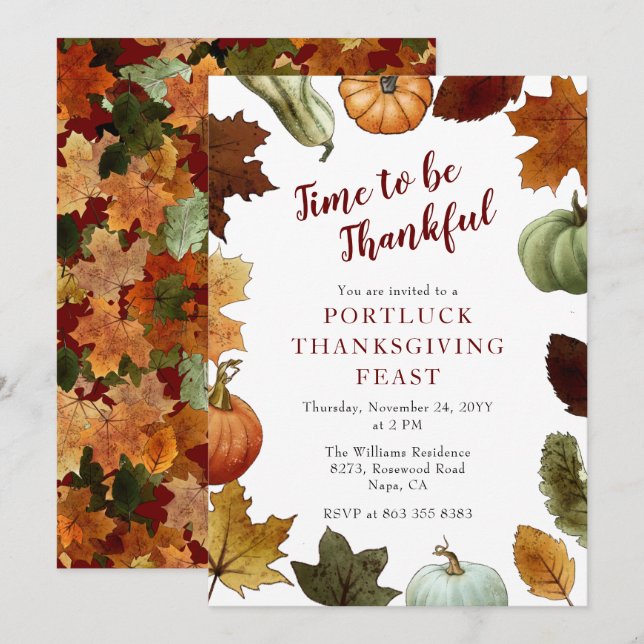 Autumn Leaves Pumpkins Frame Thanksgiving Dinner Invitation (Front/Back)