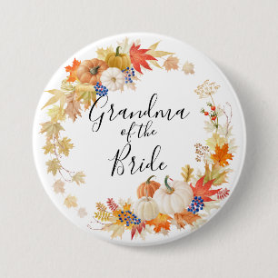 Autumn Leaves Pumpkins Grandma of the Bride 3 Inch Round Button