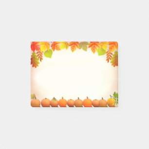 Autumn Leaves & Pumpkins on Scroll Post-it Notes