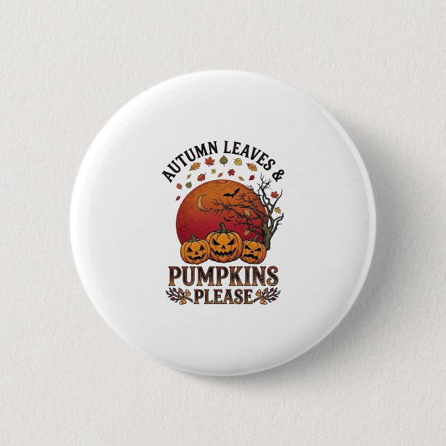 Autumn Leaves Pumpkins Please Halloween Bats Trees 2 Inch Round Button (Front)