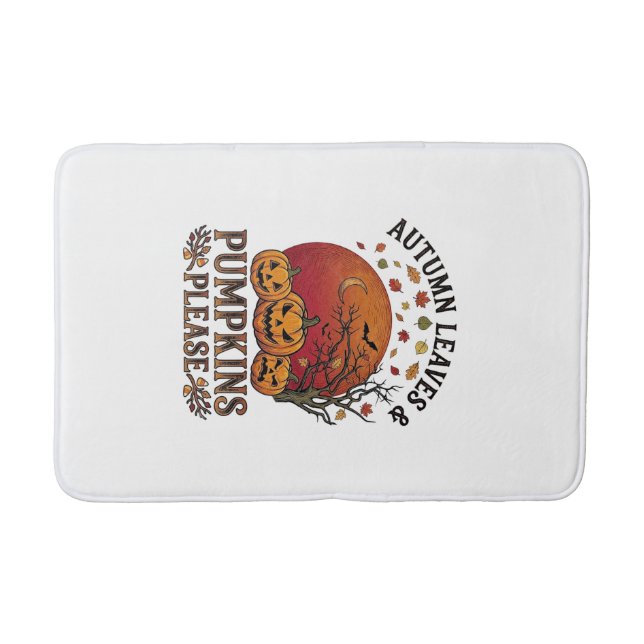 Autumn Leaves Pumpkins Please Halloween Bats Trees Bath Mat (Front)