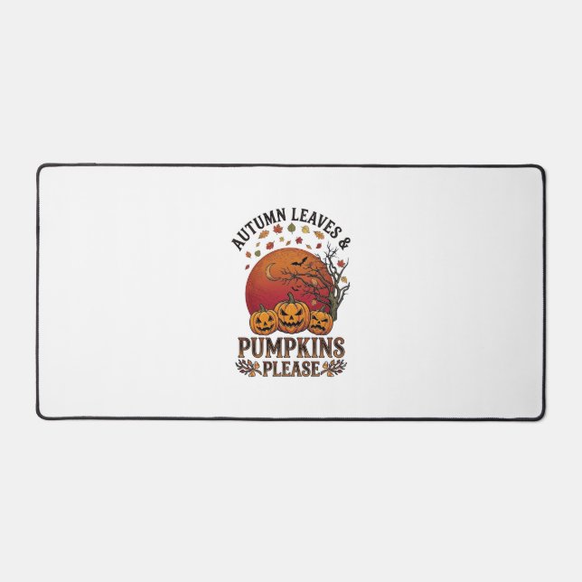 Autumn Leaves Pumpkins Please Halloween Bats Trees Desk Mat (Front)