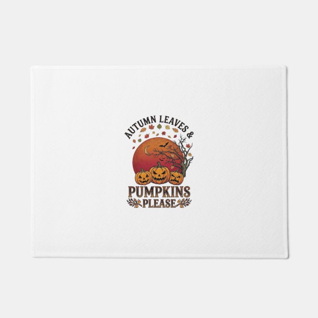 Autumn Leaves Pumpkins Please Halloween Bats Trees Doormat (Front)