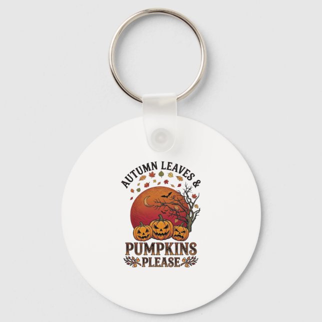Autumn Leaves Pumpkins Please Halloween Bats Trees Keychain (Front)